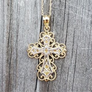 “CA 14K” Gold Filigree Cross Pendant